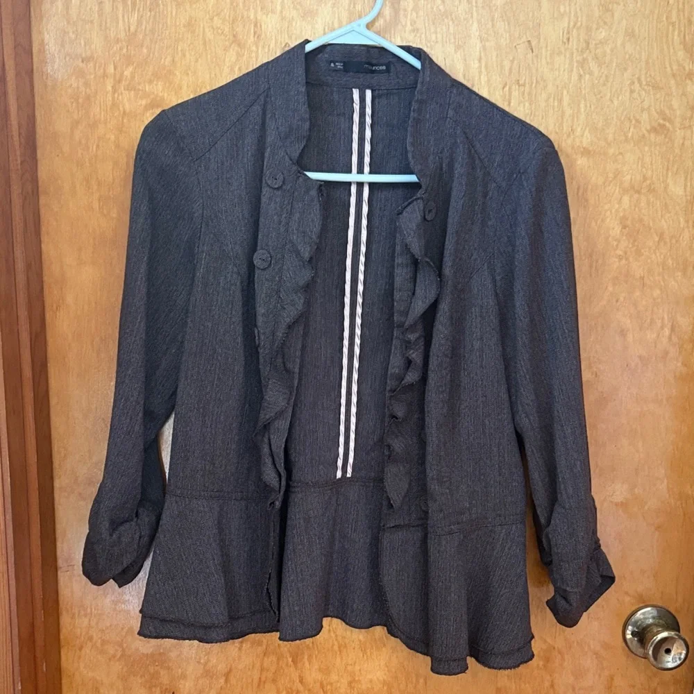 Maurices Women's Brown Heather Ruffle Blazer - Picture 1 of 3